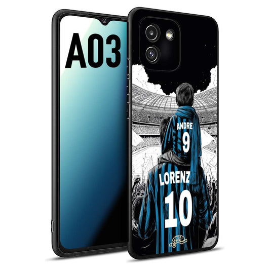 CUSTOMIZZA - Custodia cover nera morbida in tpu compatibile per Samsung A03 personalizzata calcio football padre e figlio calciatori nerazzurra