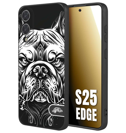 CUSTOMIZZA - Custodia cover nera morbida in tpu compatibile per Samsung S25 EDGE bulldog bianco a rilievo disegnato tattoo tatuaggio