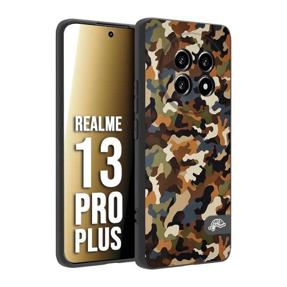 CUSTOMIZZA - Custodia cover nera morbida in tpu compatibile per Realme 13 PRO PLUS camouflage mimetico militare moderno blu marrone beige