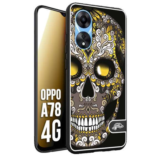 CUSTOMIZZA - Custodia cover nera morbida in tpu compatibile per Oppo A78 4G teschio messicano Mexican skull nero giallo