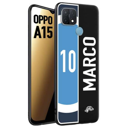 CUSTOMIZZA - Custodia cover nera morbida in tpu compatibile per Oppo A15 personalizzata calcio football nome e numero calciatori biancoazzurri bianco celesti