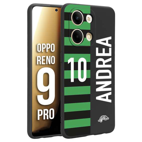 CUSTOMIZZA - Custodia cover nera morbida in tpu compatibile per Oppo Reno 9 PRO personalizzata calcio football nome e numero calciatori neroverde