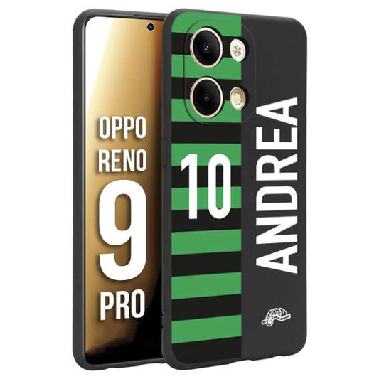 CUSTOMIZZA - Custodia cover nera morbida in tpu compatibile per Oppo Reno 9 PRO personalizzata calcio football nome e numero calciatori neroverde