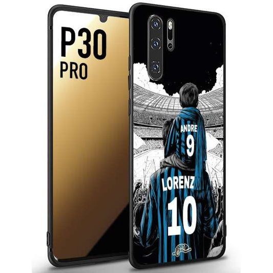 CUSTOMIZZA - Custodia cover nera morbida in tpu compatibile per Huawei P30 PRO personalizzata calcio football padre e figlio calciatori nerazzurra