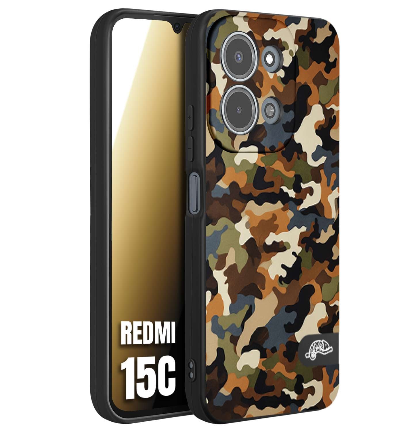 CUSTOMIZZA - Custodia cover nera morbida in tpu compatibile per Xiaomi Redmi 15C camouflage mimetico militare moderno blu marrone beige