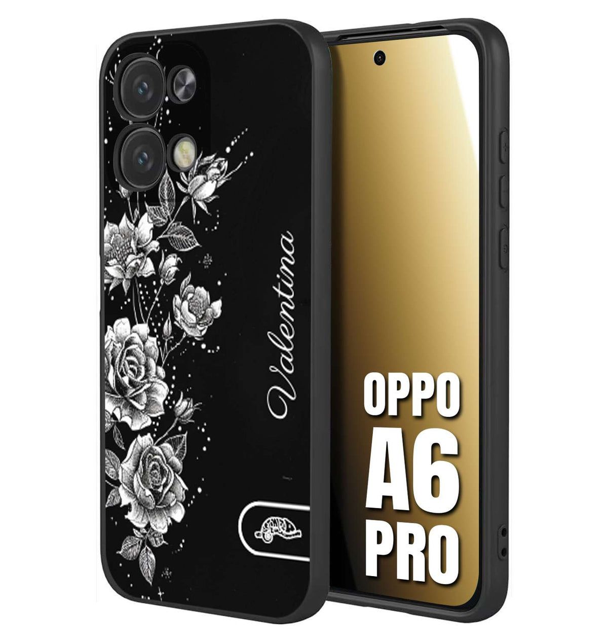 CUSTOMIZZA - Custodia cover nera morbida in tpu compatibile per Oppo A6 PRO personalizzata rilievo soft touch nome rose fiori donna