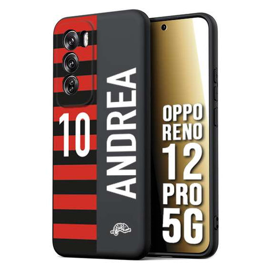 CUSTOMIZZA - Custodia cover nera morbida in tpu compatibile per Oppo Reno 12 PRO 5G personalizzata calcio football nome e numero calciatori rossonera