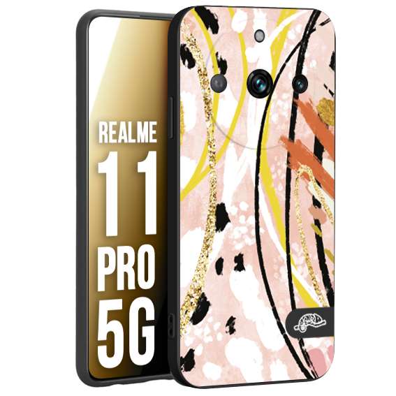 CUSTOMIZZA - Custodia cover nera morbida in tpu compatibile per Realme 11 PRO 5G fiori astratti donna zebrato leopardato fantasia dorata gialla rosa colorata
