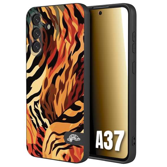 CUSTOMIZZA - Custodia cover nera morbida in tpu compatibile per Samsung A37 leopardato maculato tigrato tiger colorata gialla rossa arancio
