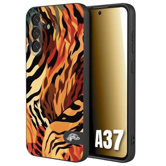 CUSTOMIZZA - Custodia cover nera morbida in tpu compatibile per Samsung A37 leopardato maculato tigrato tiger colorata gialla rossa arancio