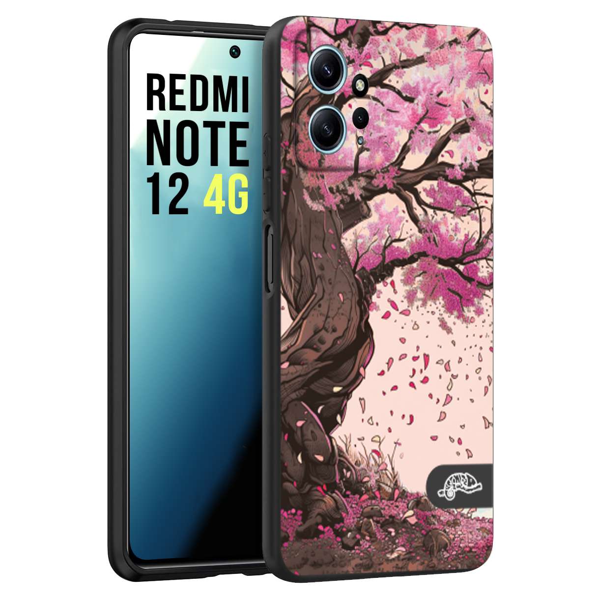 CUSTOMIZZA - Custodia cover nera morbida in tpu compatibile per Xiaomi Redmi Note 12 4G giapponese colori morbidi fiori di ciliegio rosa disegnata