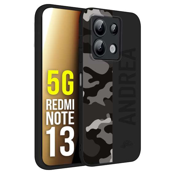 CUSTOMIZZA - Custodia cover nera morbida in tpu compatibile per Xiaomi Redmi Note 13 5G camouflage mimetico militare personalizzata nome