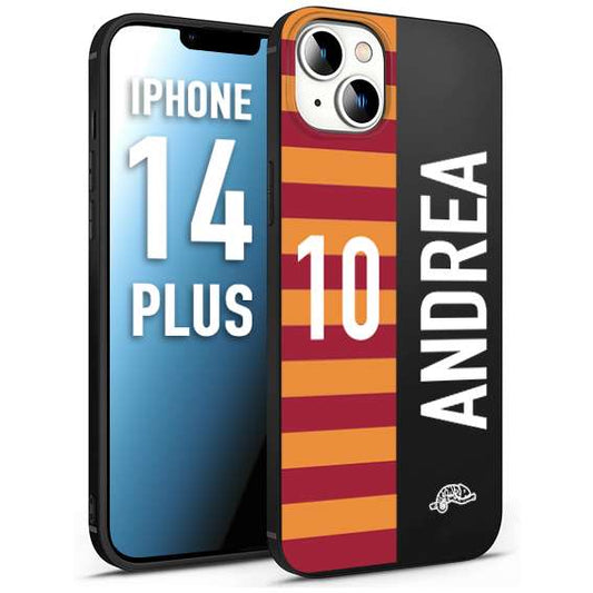 CUSTOMIZZA - Custodia cover nera morbida in tpu compatibile per iPhone 14 PLUS personalizzata calcio football nome e numero calciatori giallo rossi