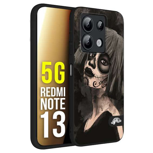 CUSTOMIZZA - Custodia cover nera morbida in tpu compatibile per Xiaomi Redmi Note 13 5G chicana messicana dea de la muerte donna santa tattoo disegnata