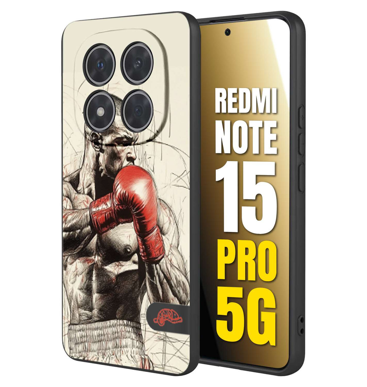 CUSTOMIZZA - Custodia cover nera morbida in tpu compatibile per Xiaomi Redmi Note 15 PRO 5G pugilato pugili disegno tattoo guantoni box sport ring