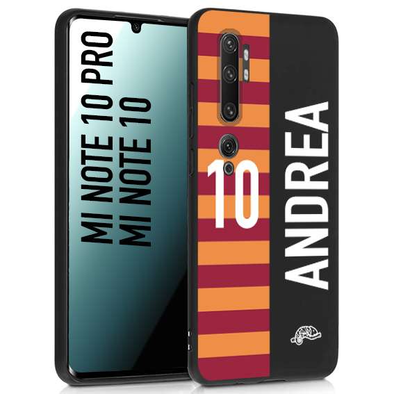 CUSTOMIZZA - Custodia cover nera morbida in tpu compatibile per Xiaomi Mi Note 10 - Mi Note 10 Pro personalizzata calcio football nome e numero calciatori giallo rossi