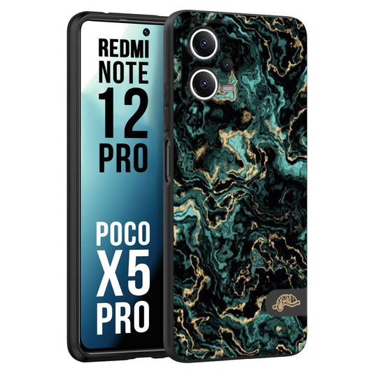 CUSTOMIZZA - Custodia cover nera morbida in tpu compatibile per Xiaomi Redmi Note 12 PRO - POCO X5 PRO effetto marmo marble verde green venature dorato pietra