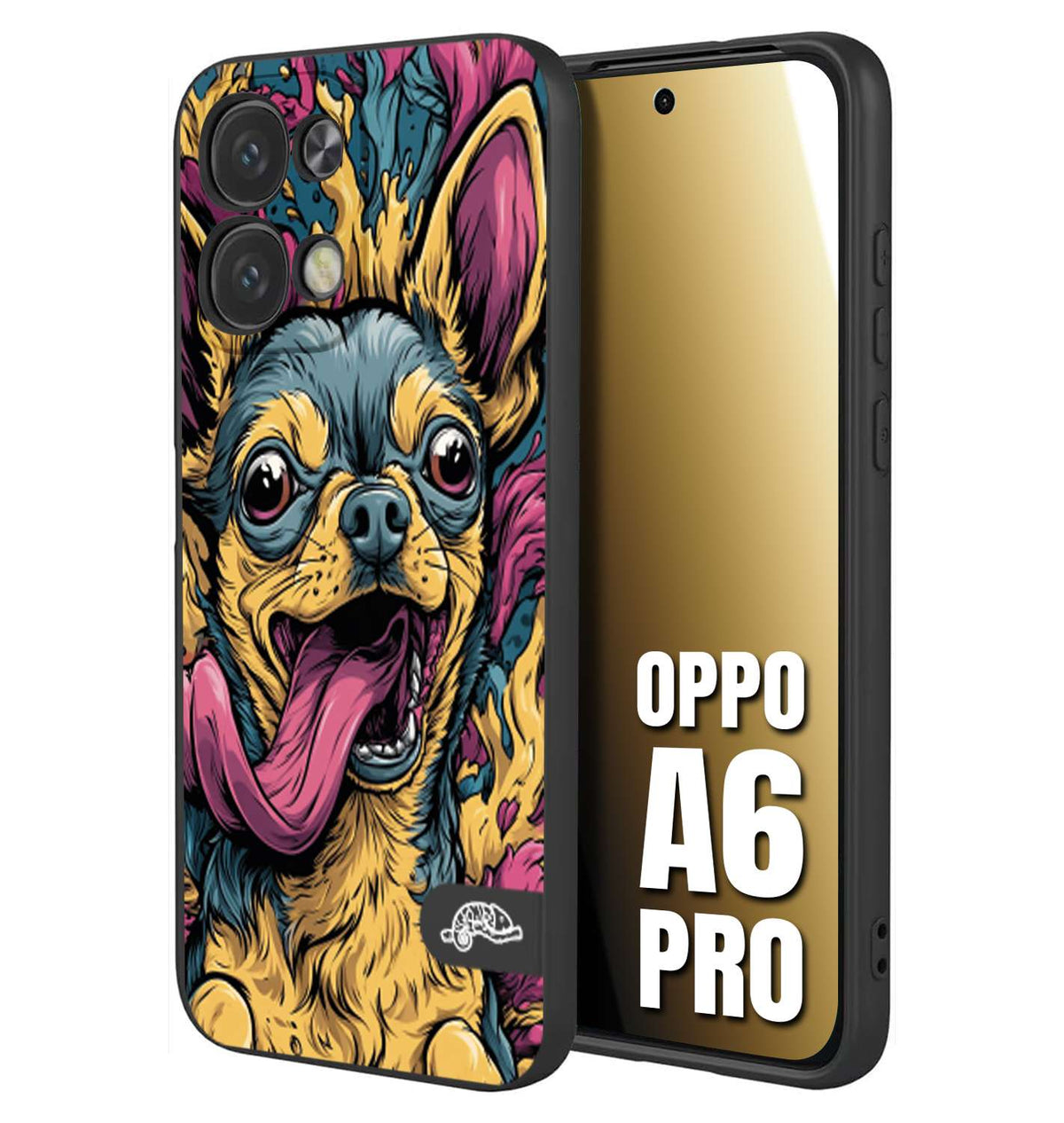 CUSTOMIZZA - Custodia cover nera morbida in tpu compatibile per Oppo A6 PRO Chihuahua illustrazione cane pop art cane street art cartone animato
