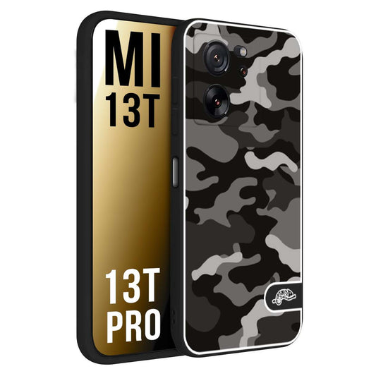 CUSTOMIZZA - Custodia cover nera morbida in tpu compatibile per Xiaomi 13T - 13T PRO camouflage mimetico militare nero black grigio