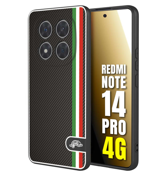 CUSTOMIZZA - Custodia cover nera morbida in tpu compatibile per Xiaomi Redmi Note 14 PRO 4G effetto fibra di carbonio bandiera Italia made in Italy