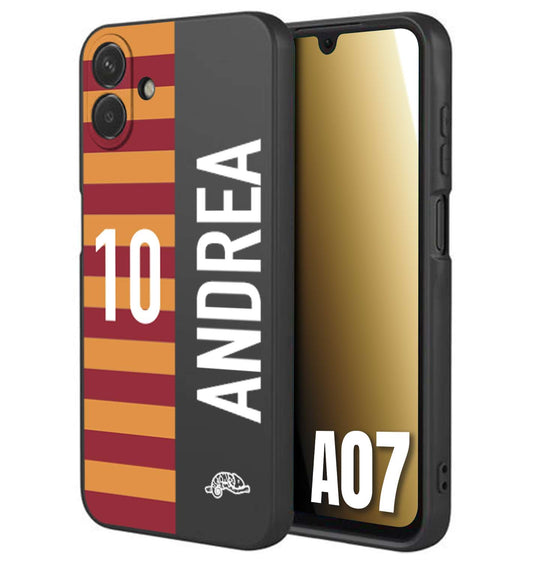 CUSTOMIZZA - Custodia cover nera morbida in tpu compatibile per Samsung A07 personalizzata calcio football nome e numero calciatori giallo rossi