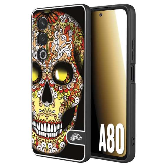 CUSTOMIZZA - Custodia cover nera morbida in tpu compatibile per Oppo A80 teschio messicano Mexican skull giallo rosso arancio
