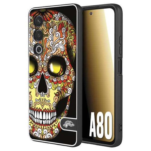 CUSTOMIZZA - Custodia cover nera morbida in tpu compatibile per Oppo A80 teschio messicano Mexican skull giallo rosso arancio
