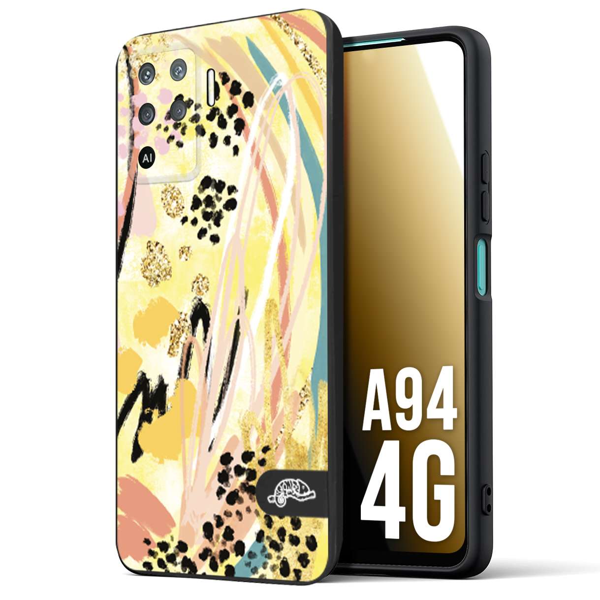 CUSTOMIZZA - Custodia cover nera morbida in tpu compatibile per Oppo A94 4G astratti donna flower fantasia estate gialla rosa leopardata