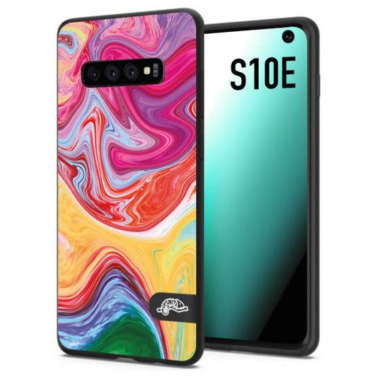 CUSTOMIZZA - Custodia cover nera morbida in tpu compatibile per Samsung S10E colorata fantasia vortice marmo onde verde fucsia gialla