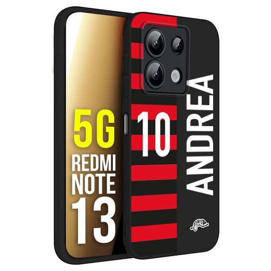 CUSTOMIZZA - Custodia cover nera morbida in tpu compatibile per Xiaomi Redmi Note 13 5G personalizzata calcio football nome e numero calciatori rossonera