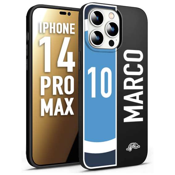 CUSTOMIZZA - Custodia cover nera morbida in tpu compatibile per iPhone 14 PRO MAX personalizzata calcio football nome e numero calciatori biancoazzurri bianco celesti