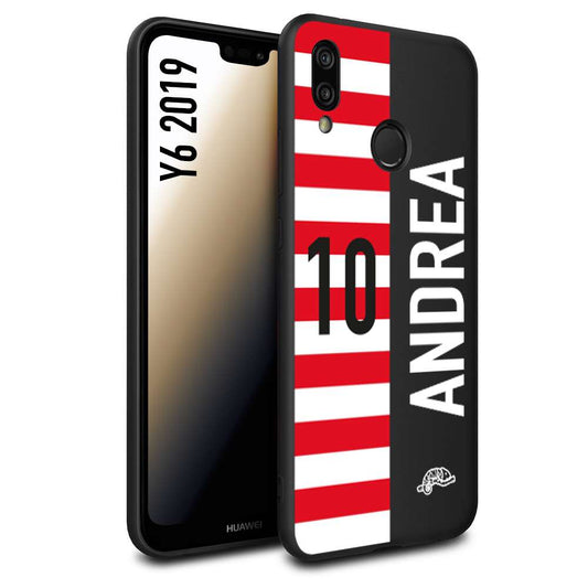 CUSTOMIZZA - Custodia cover nera morbida in tpu compatibile per Huawei Y6 2019 personalizzata calcio football nome e numero calciatori bianco rossa