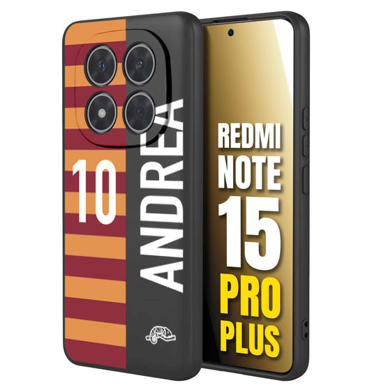 CUSTOMIZZA - Custodia cover nera morbida in tpu compatibile per Xiaomi Redmi Note 15 PRO PLUS personalizzata calcio football nome e numero calciatori giallo rossi