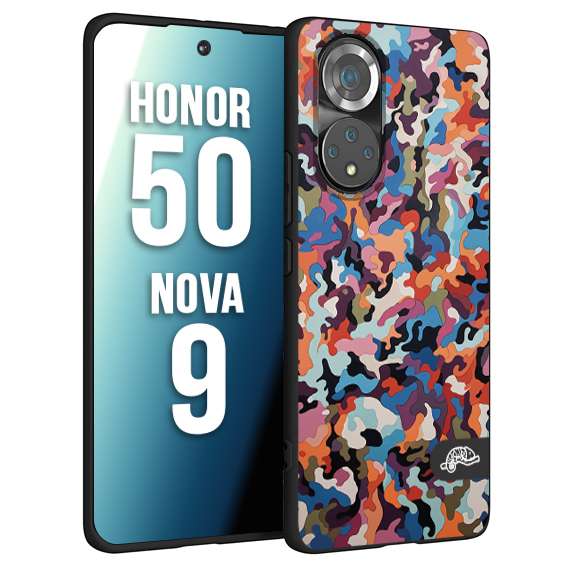 CUSTOMIZZA - Custodia cover nera morbida in tpu compatibile per Huawei Nova 9 - Honor 50 camouflage mimetico militare moderno blu arancio rosa