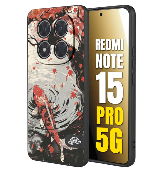 CUSTOMIZZA - Custodia cover nera morbida in tpu compatibile per Xiaomi Redmi Note 15 PRO 5G giapponese lago carpa koi rossa con foglie d'acero rosso disegnata tattoo