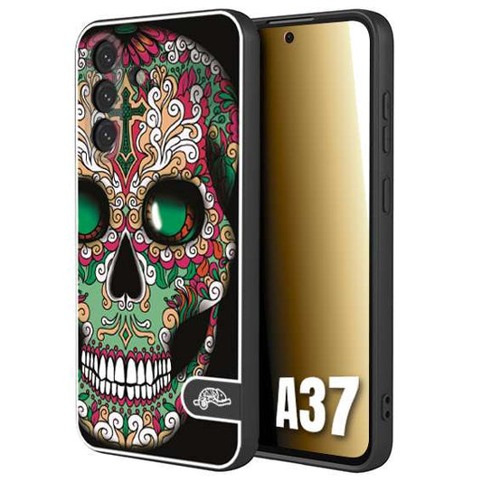 CUSTOMIZZA - Custodia cover nera morbida in tpu compatibile per Samsung A37 teschio messicano Mexican skull verde fucsia