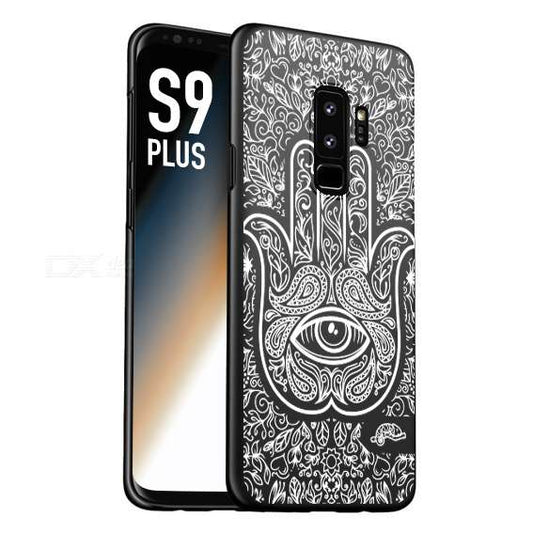 CUSTOMIZZA - Custodia cover nera morbida in tpu compatibile per Samsung S9 PLUS mano di fatima effetto rilievo mandala donna