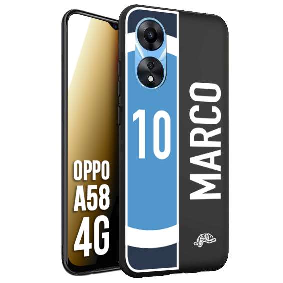 CUSTOMIZZA - Custodia cover nera morbida in tpu compatibile per Oppo A58 4G personalizzata calcio football nome e numero calciatori biancoazzurri bianco celesti