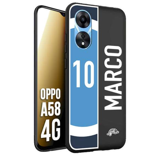 CUSTOMIZZA - Custodia cover nera morbida in tpu compatibile per Oppo A58 4G personalizzata calcio football nome e numero calciatori biancoazzurri bianco celesti