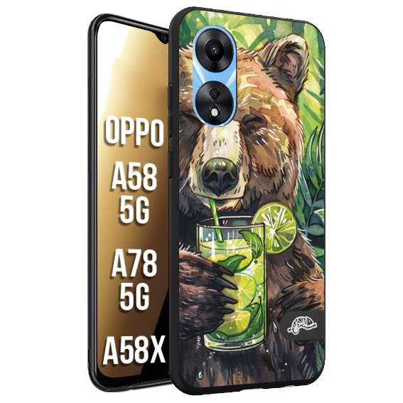 CUSTOMIZZA - Custodia cover nera morbida in tpu compatibile per Oppo A58 5G - A78 5G - A58X estate disegnata cocktails animali simpatici orso bear negroni