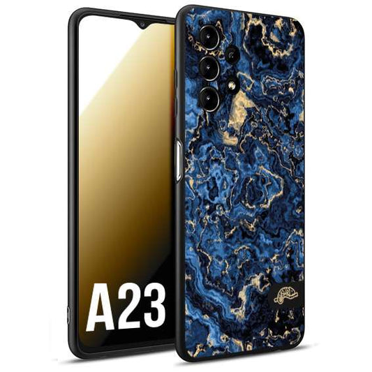 CUSTOMIZZA - Custodia cover nera morbida in tpu compatibile per Samsung A23 effetto marmo marble blu venature dorato psichedelico