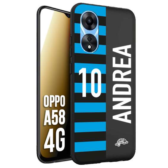 CUSTOMIZZA - Custodia cover nera morbida in tpu compatibile per Oppo A58 4G personalizzata calcio football nome e numero calciatori nerazzurra