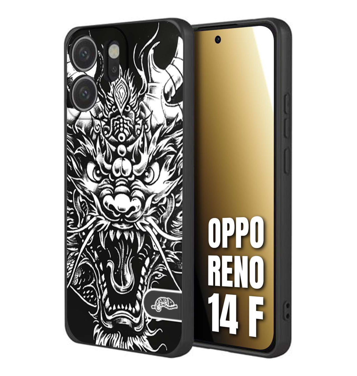 CUSTOMIZZA - Custodia cover nera morbida in tpu compatibile per Oppo Reno 14 F drago black and white bianco a rilievo disegnato tattoo tatuaggio