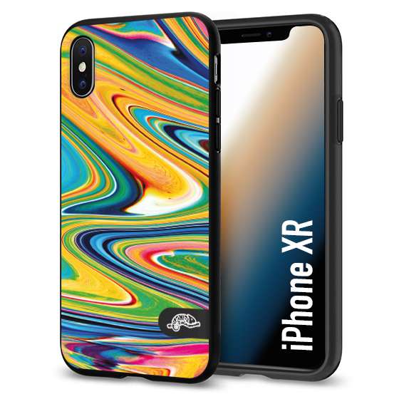 CUSTOMIZZA - Custodia cover nera morbida in tpu compatibile per iPhone Xr colorata fantasia vortice marmo arcobaleno gialla verde blu