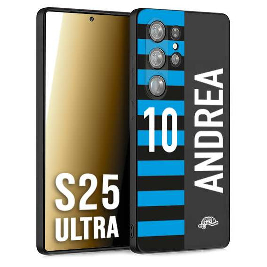 CUSTOMIZZA - Custodia cover nera morbida in tpu compatibile per Samsung S25 ULTRA personalizzata calcio football nome e numero calciatori nerazzurra