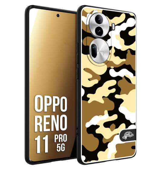 CUSTOMIZZA - Custodia cover nera morbida in tpu compatibile per Oppo Reno 11 PRO 5G camouflage mimetico militare giallo desert brown