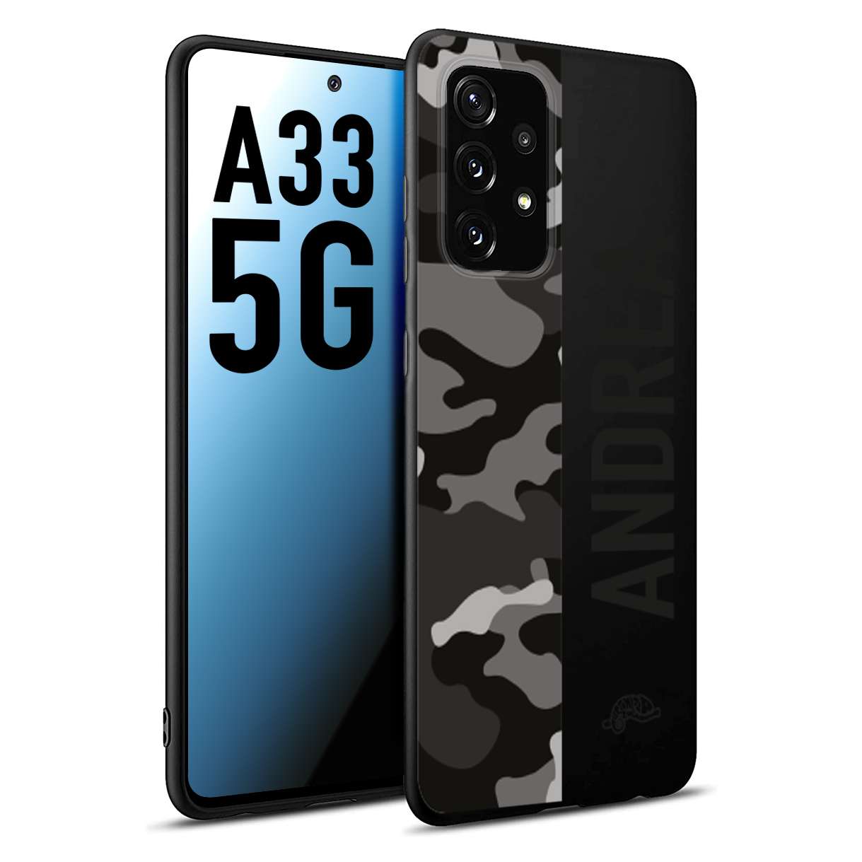 CUSTOMIZZA - Custodia cover nera morbida in tpu compatibile per Samsung A33 5G camouflage mimetico militare personalizzata nome