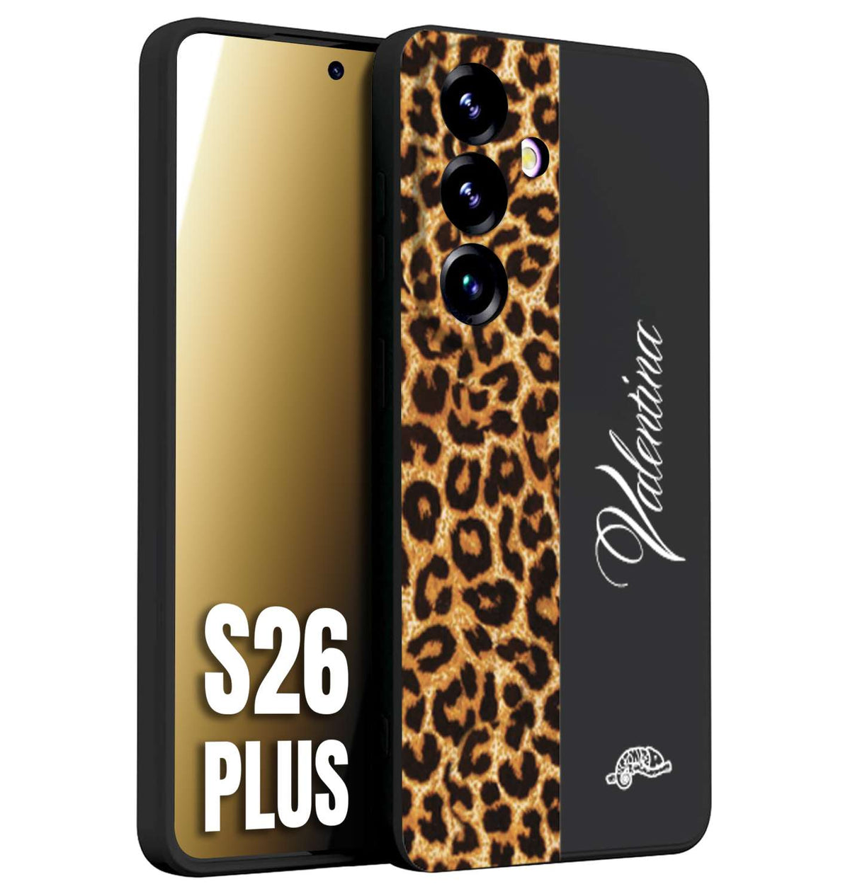 CUSTOMIZZA - Custodia cover nera morbida in tpu compatibile per Samsung S26 PLUS custom nome scritta leopardato maculato donna marrone leopard