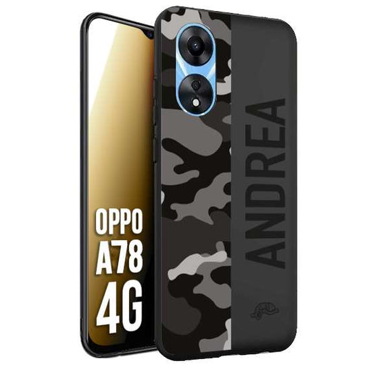 CUSTOMIZZA - Custodia cover nera morbida in tpu compatibile per Oppo A78 4G camouflage mimetico militare personalizzata nome