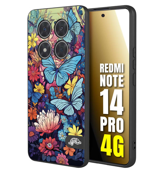 CUSTOMIZZA - Custodia cover nera morbida in tpu compatibile per Xiaomi Redmi Note 14 PRO 4G farfalle butterfly moderno donna disegnate gialla blu rosa